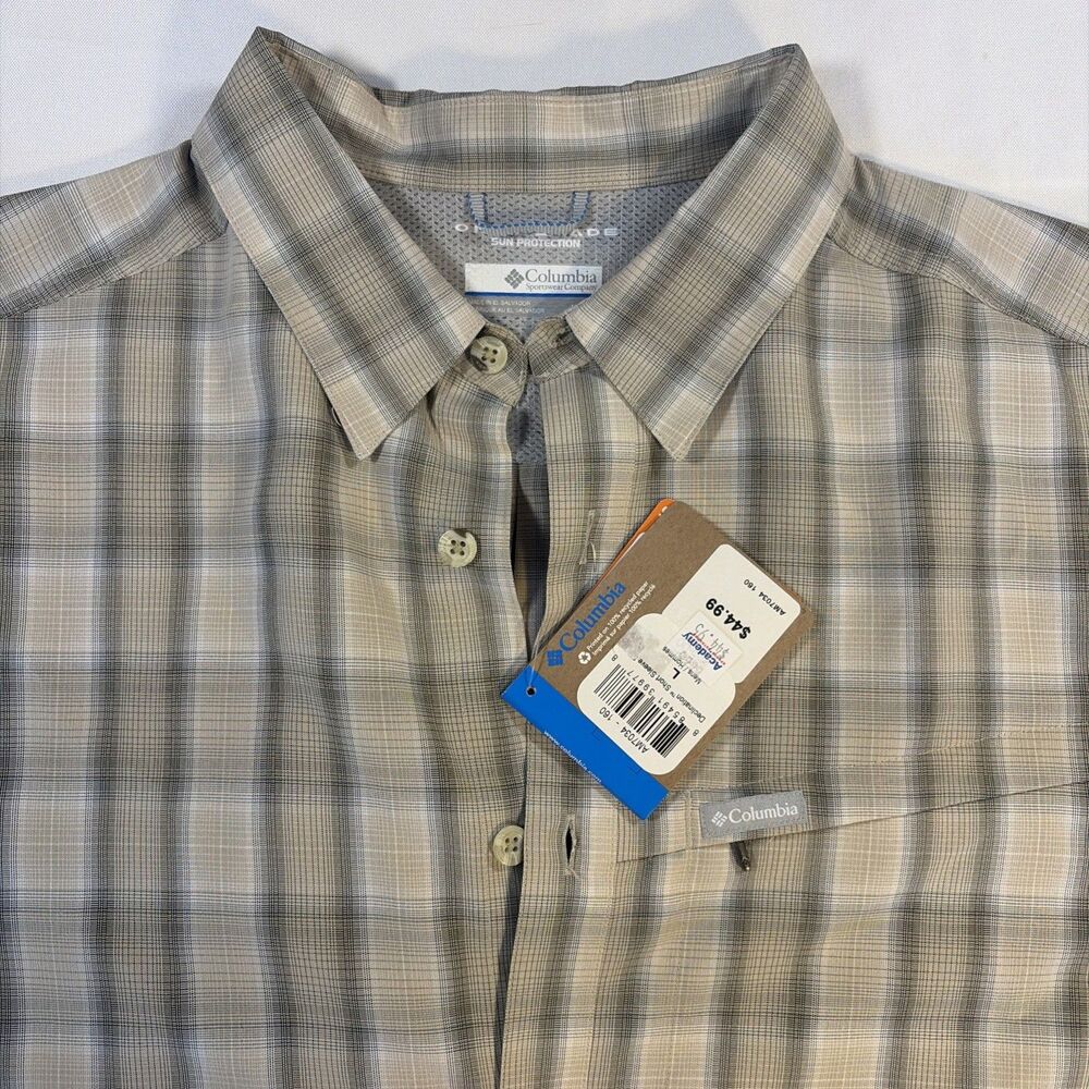 Columbia Declination Short Sleeve Button Up Shirt Omnishade Mens Large Plaid
